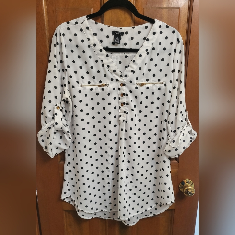 Rue21 Spotted Roll-Tab Blouse with Gold Accents